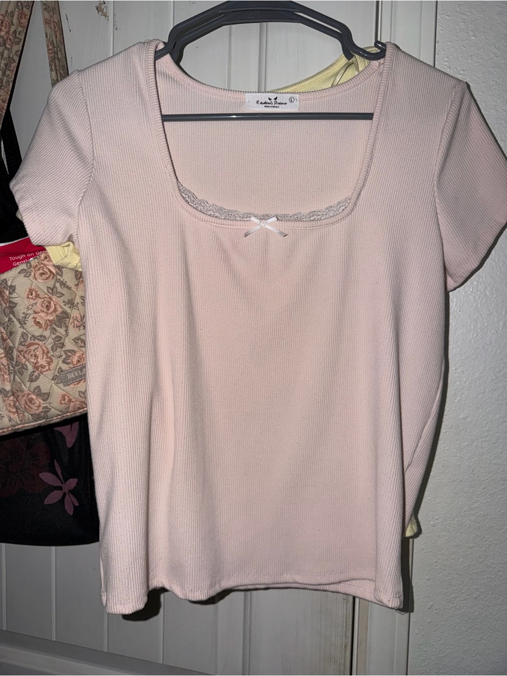 Square-Neck Short Sleeve Top - Pale Pink